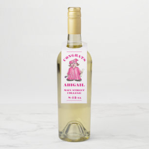 Congratulations Graduation Pink Graduate Cap Gown Bottle Tag
