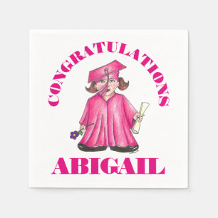 Congratulations Graduation Pink Graduate Cap Gown Napkin