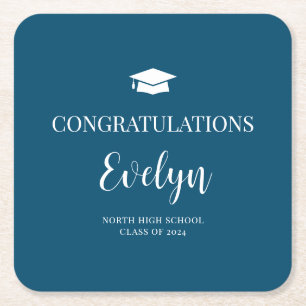 Congratulations Graduation School Colors Square Paper Coaster