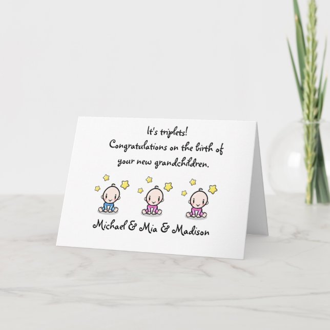 Congratulations Grandparents Of Triplet Babies,  Card (Front)