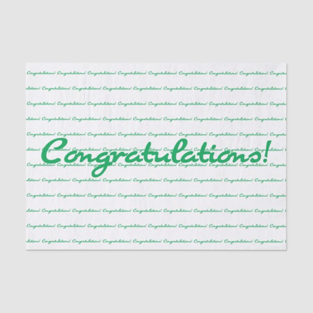 Congratulations! Green Casual Script Repeating Tissue Paper (Front)