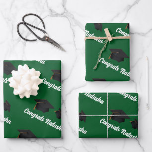 Congratulations green graduation celebration wrapping paper sheet