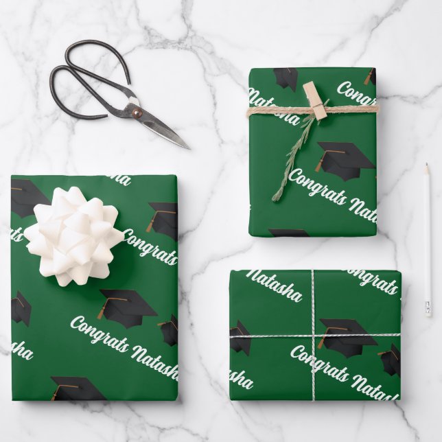 Congratulations green graduation celebration  wrapping paper sheet (Front)