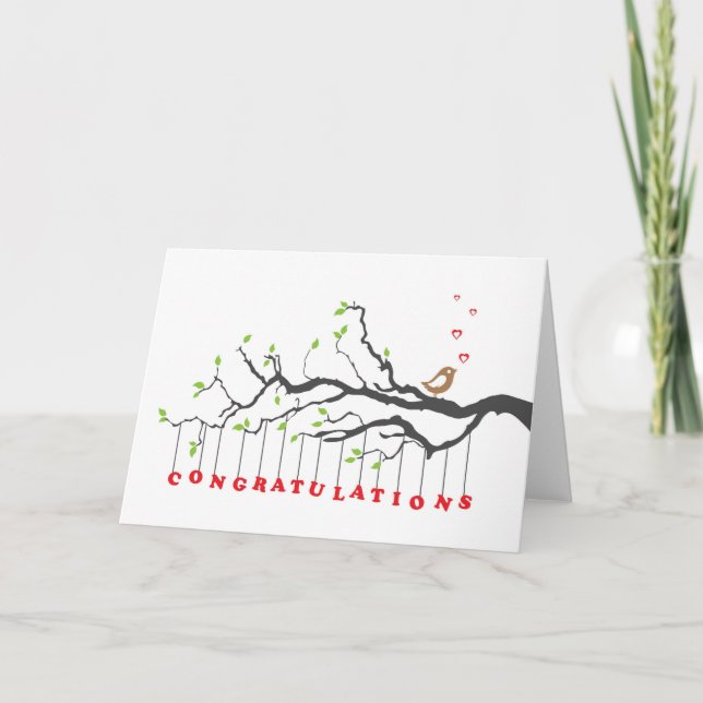 Congratulations greeting card with bird singing (Front)
