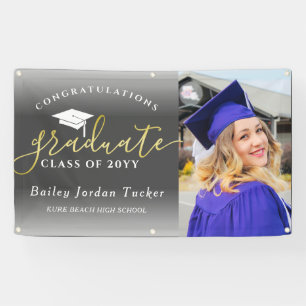 Congratulations Grey Gold Photo Graduation Banner