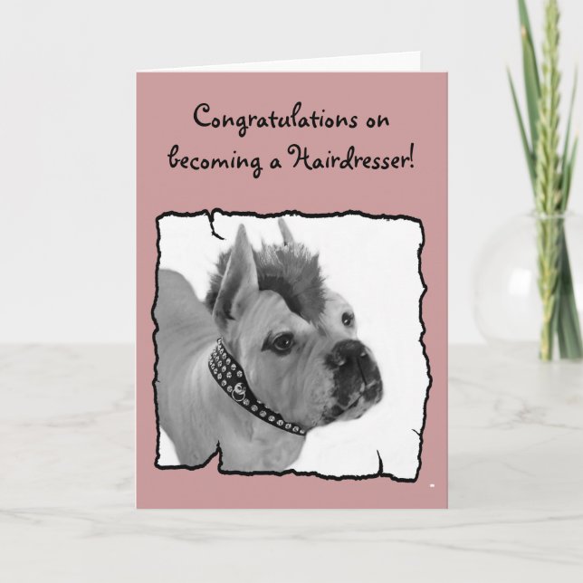 Congratulations hairdresser boxer greeting card (Front)