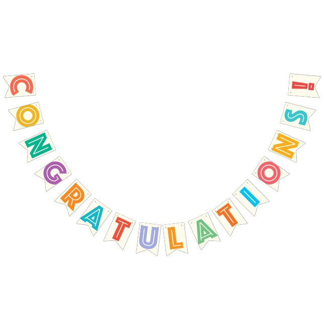 CONGRATULATIONS - IVORY WHITE & MULTICOLOR TEXT BUNTING FLAGS (All)