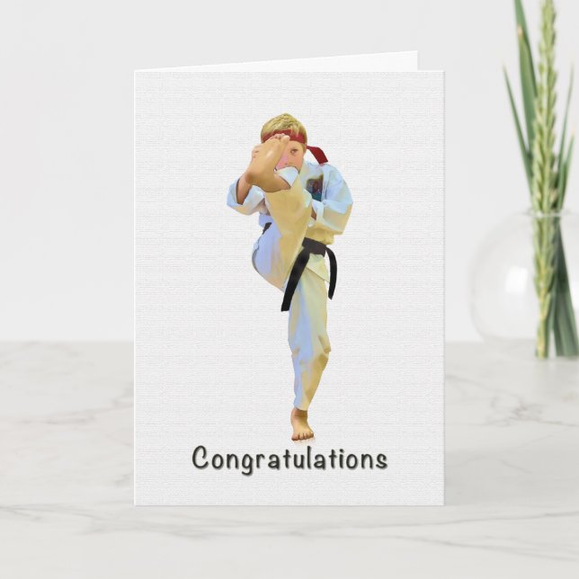 Congratulations, Karate Kicking Black Belt Card (Front)