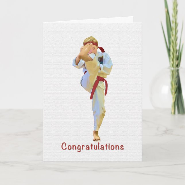 Congratulations, Karate Kicking Red Belt Card (Front)