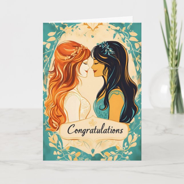 Congratulations Lesbian Wedding Colourful Holiday Card (Front)