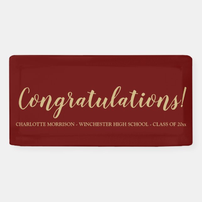 Congratulations maroon wine gold custom graduation banner (Horizontal)