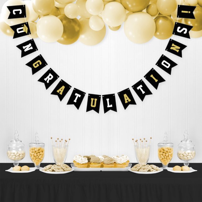 Congratulations Modern Black Gold Party Bunting Flags (Creator Uploaded)