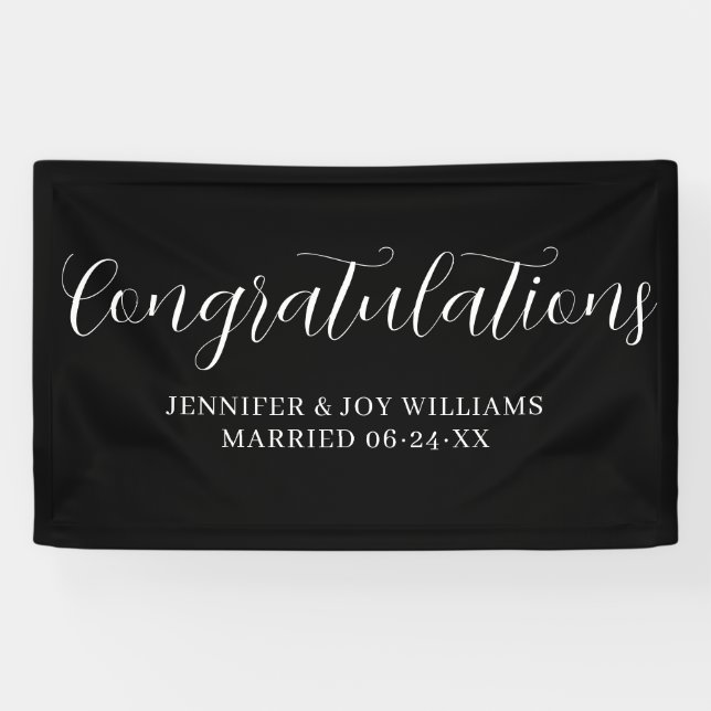 Congratulations Modern Black Script Wedding Banner (Horizontal)