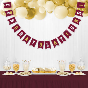 Congratulations Modern Burgundy Gold Party Bunting Flags