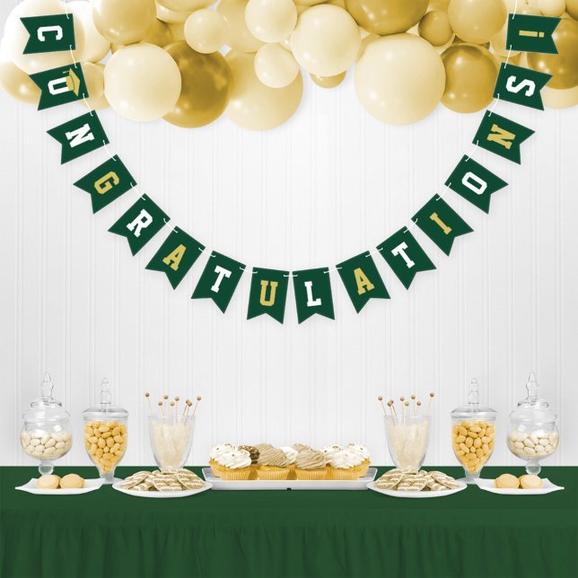 Congratulations Modern Green Gold Party Bunting Flags (Creator Uploaded)