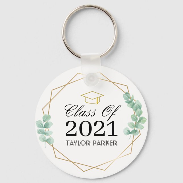 Congratulations Modern green leaves Graduation Keychain (Front)