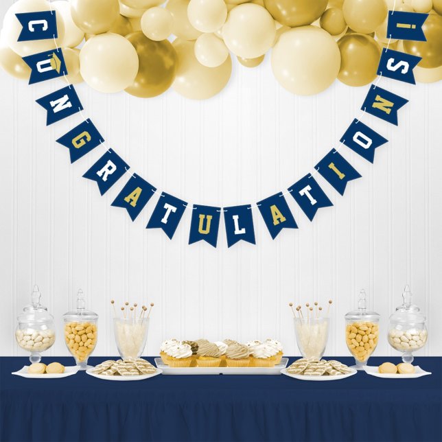 Congratulations Modern Navy and Gold Graduation Bunting Flags (Creator Uploaded)
