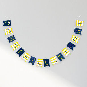 Congratulations Modern Navy Blue Yellow Graduation Bunting Flags