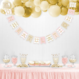 Congratulations Modern Pink Gold Graduation Party Bunting Flags