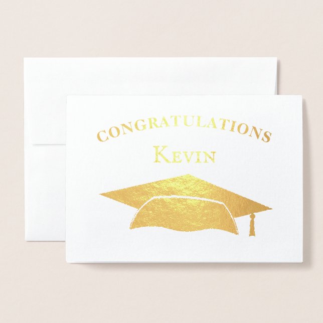 Congratulations Modern Simple Gold Cap Graduation Foil Card (Front With Envelope)
