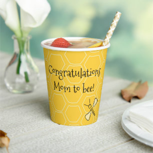Congratulations Mom to Bee Hand-Drawn Honeycomb Paper Cups