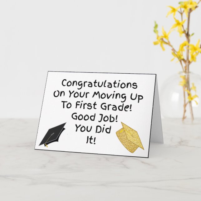 Congratulations Moving Up To 1st Grade Graduation Card (Yellow Flower)