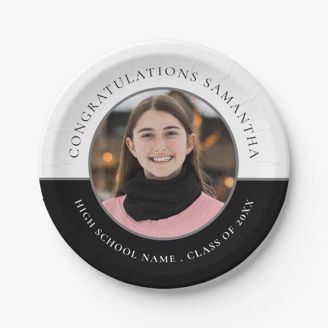 Congratulations Name Photo Custom Graduation Paper Plate (Front)