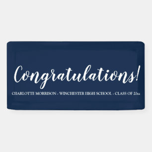 Congratulations navy blue custom text graduation banner