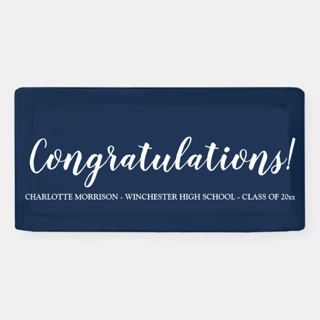Congratulations navy blue custom text graduation banner (Horizontal)