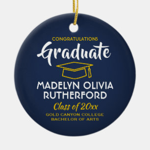Congratulations Navy Blue & Gold Graduation Photo Ceramic Ornament