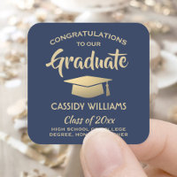 Congratulations Navy Blue Gold Modern Graduation