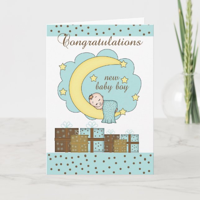 Congratulations New Baby Boy Card With Sleeping Ba (Front)