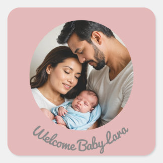 Congratulations new baby girl pink, welcome baby square sticker