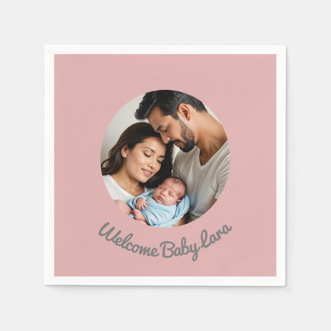 Congratulations new baby shower pink, welcome girl napkin (Front)