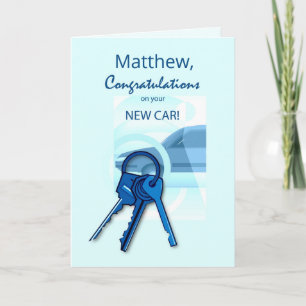 Congratulations New Car Blue Customize Name Keys Card