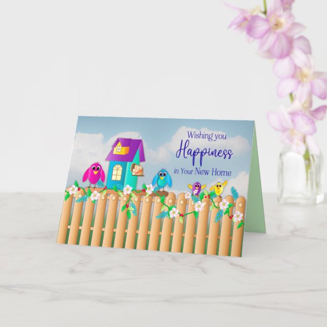 Congratulations New Home Birds Moving in Birdhouse Card (Orchid)