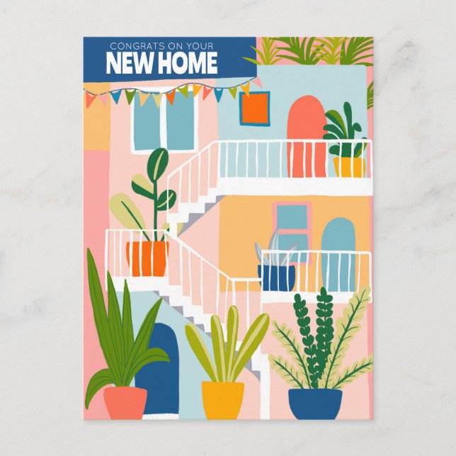 CONGRATULATIONS New Home Cute Tropical Apartment Postcard (Front)