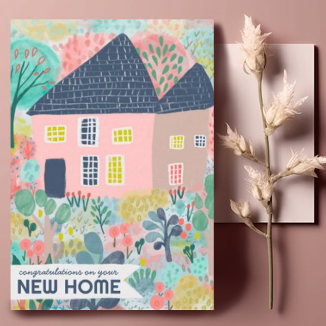 Congratulations New Home Garden Watercolor Cute Card (Congratulations on new home custom greeting card with watercolor cottage art
)