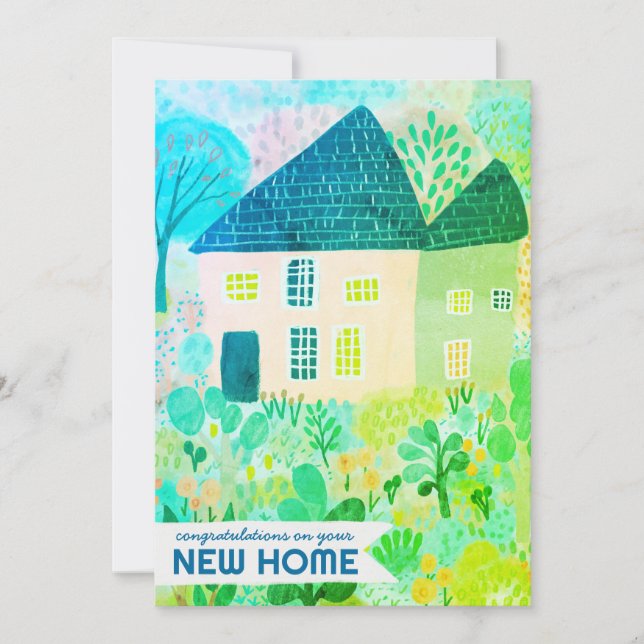 Congratulations New Home Garden Watercolor Cute Card (Front)