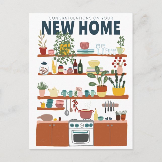 CONGRATULATIONS NEW HOME MOVING Cute Kitchen Postcard (Front)