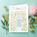 Congratulations New Home Sweet Garden Door Custom Card<br><div class="desc">Also available as a digital download to quickly email and save on postage. Sweet colourful drawing of a front door and garden to congratulate someone on their new house or welcome them to the neighbourhood! Click on “Personalize” above to edit the text. Then click "edit using design tool" to adjust...</div>