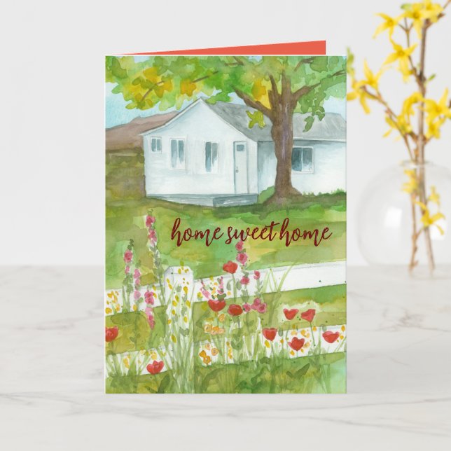 Congratulations New Home Sweet Home Red Poppies Card (Yellow Flower)