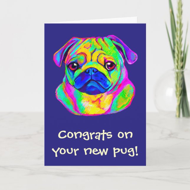 Congratulations New Pug in Colours Card (Front)