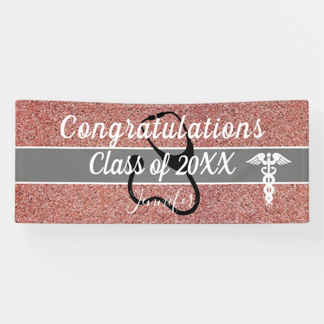 Congratulations Nurse Graduation Rose Gold Custom Banner (Horizontal)