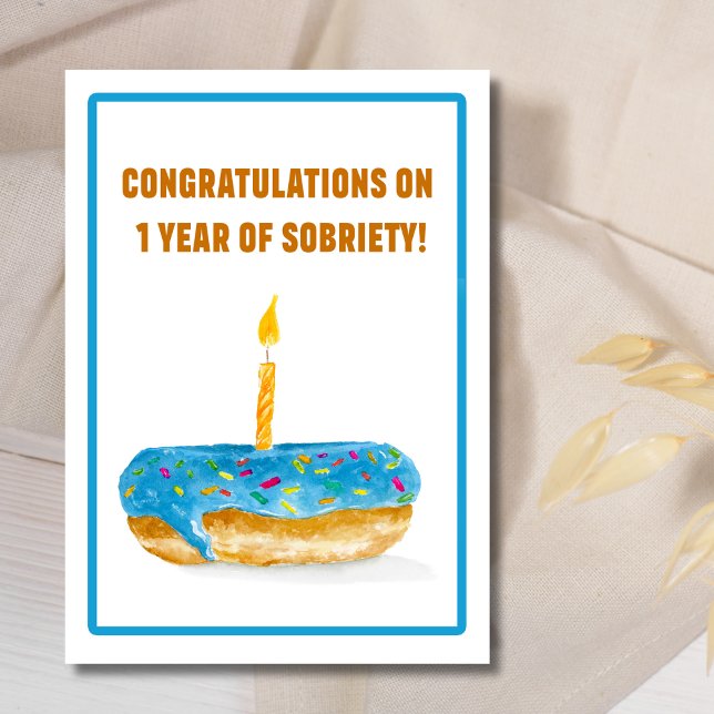 Congratulations on 1st. Sobriety Doughnut Candle   Card (Creator Uploaded)