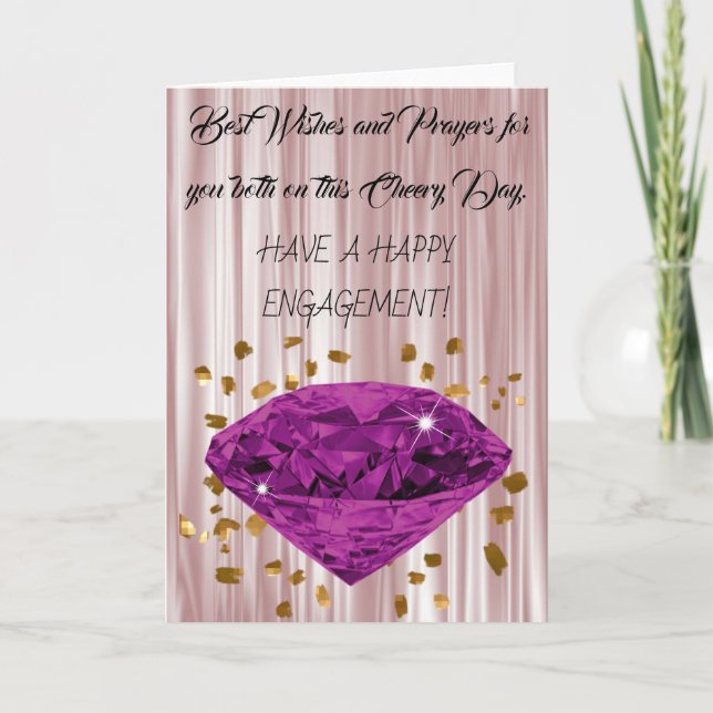 Congratulations on Engagement, Gold Purple Diamond Card (Front)