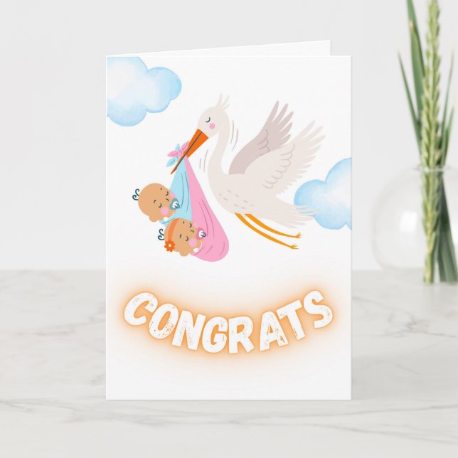 Congratulations on Fraternal Twins Stork Bundle Card (Front)