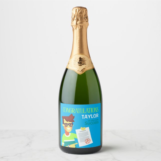 Congratulations on His Exam Success – Customizable Sparkling Wine Label (Front)
