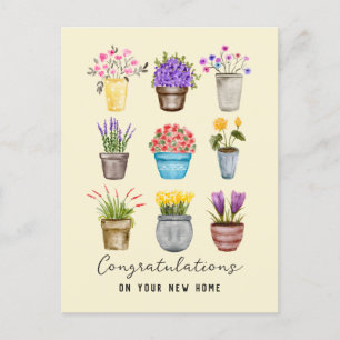 Congratulations on New Home Potted Plants Custom Postcard
