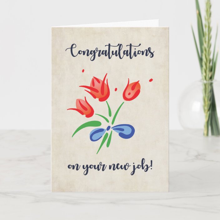 Congratulations on New Job Simple Red Flowers Card Zazzle.ca